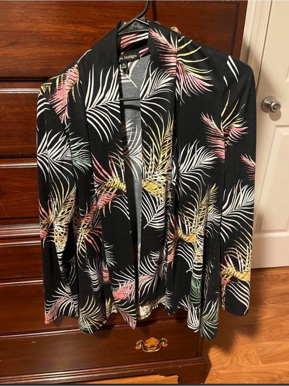 Black Tropical-Print Open Blazer
